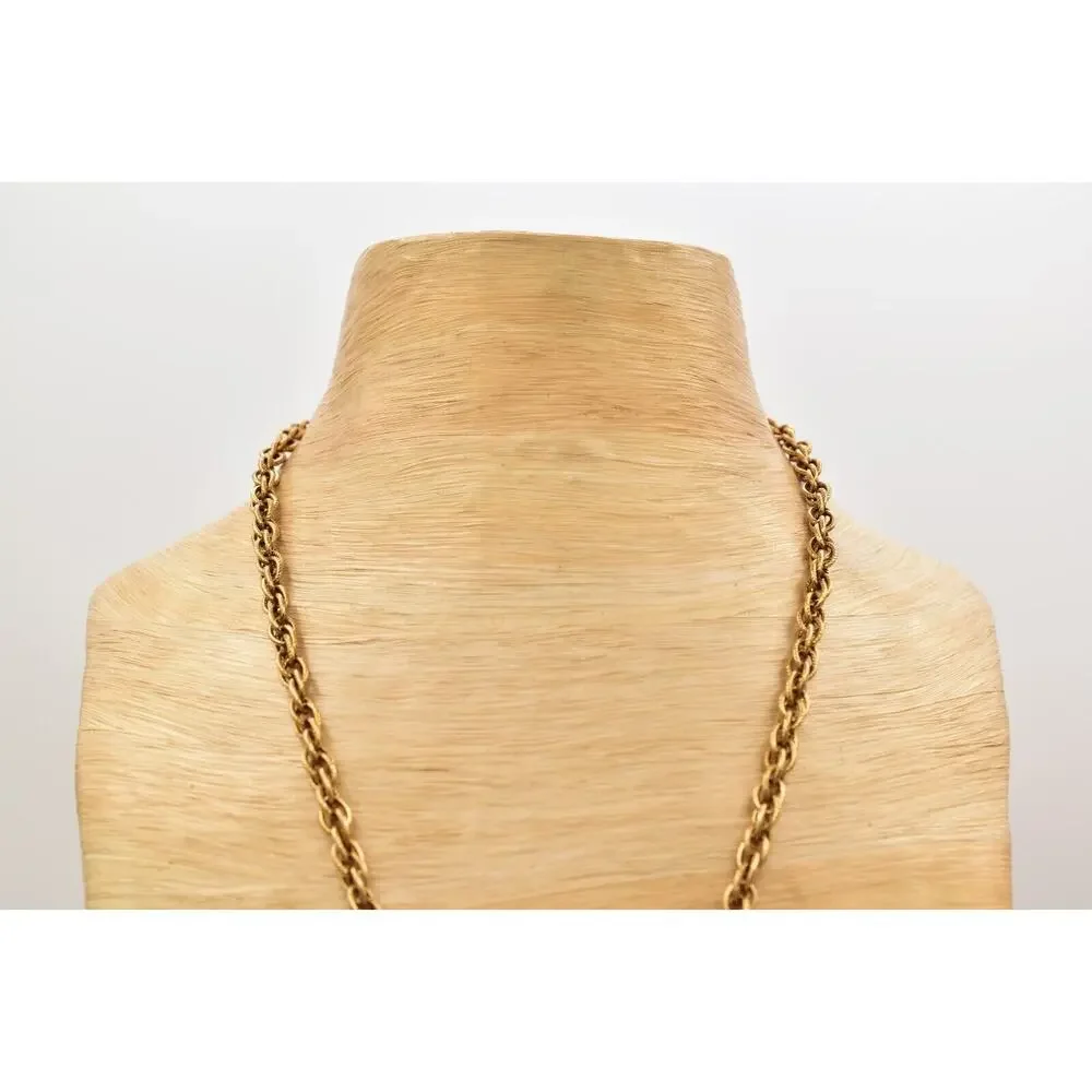 Vintage Carved Coin Heavy Pendant Necklace Crystal Chain Gold Chunky 1970s BinBH